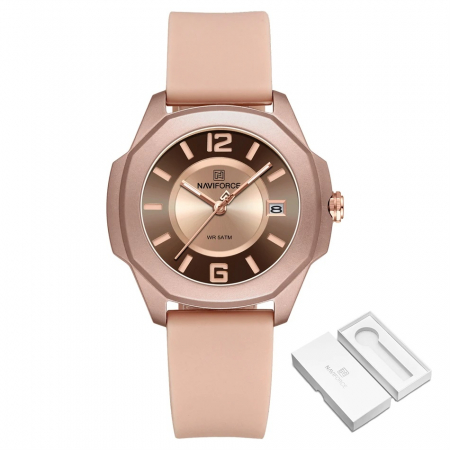 Ceas de dama Naviforce Quartz Analog Luxury Fashion Silicon Roz [5]