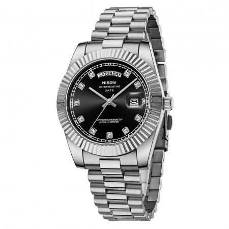 Modele noi - Ceas barbati Nibosi Business Quartz Casual Analog Fashion Argintiu Negru