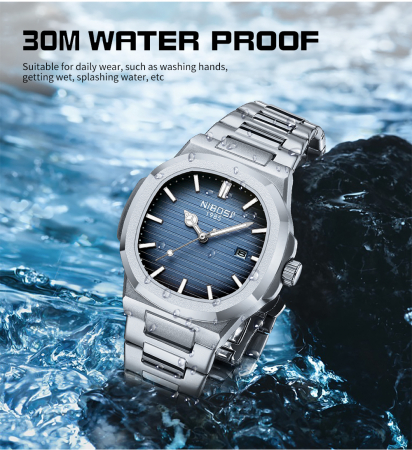 Ceas barbati de mana Nibosi Fashion Analog Quartz Casual Elegant Argintiu Albastru [3]