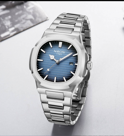 Ceas barbati de mana Nibosi Fashion Analog Quartz Casual Elegant Argintiu Albastru [5]