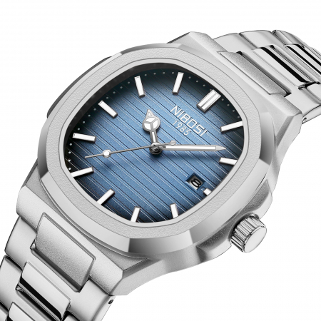 Ceas barbati de mana Nibosi Fashion Analog Quartz Casual Elegant Argintiu Albastru [1]