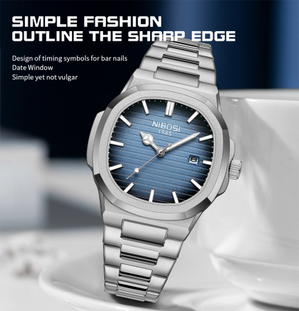 Ceas barbati de mana Nibosi Fashion Analog Quartz Casual Elegant Argintiu Albastru [2]