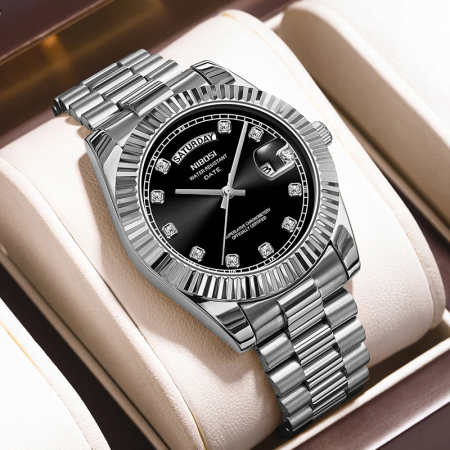 Ceas barbati Nibosi Business Quartz Casual Analog Fashion Argintiu Negru [1]