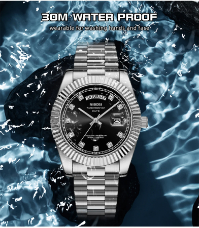 Ceas barbati Nibosi Business Quartz Casual Analog Fashion Argintiu Negru [2]