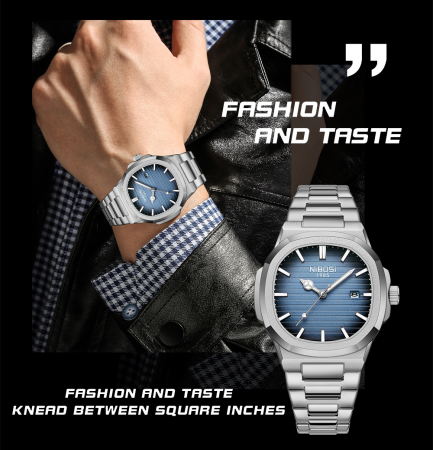 Ceas barbati de mana Nibosi Fashion Analog Quartz Casual Elegant Argintiu Albastru [4]