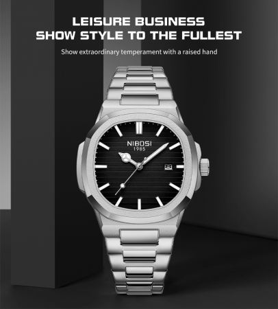 Ceas barbati de mana Nibosi Fashion Analog Quartz Casual Elegant Argintiu Negru [2]