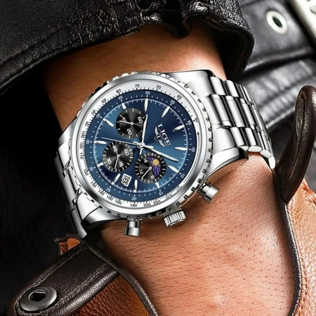 Ceas barbatesc de mana Lige Elegant Fashion Analog Luxury Casual Quartz Argintiu Albastru [5]