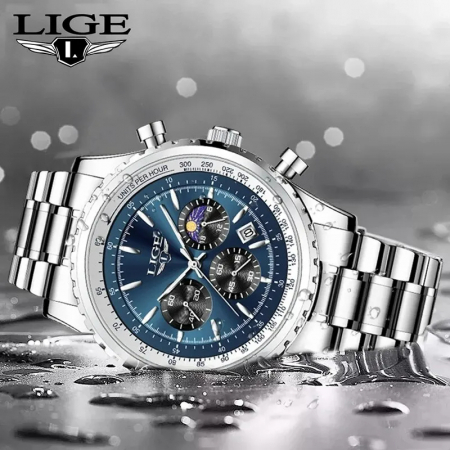 Ceas barbatesc de mana Lige Elegant Fashion Analog Luxury Casual Quartz Argintiu Albastru [2]