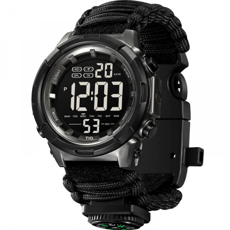 Ceas barbati de mana, Tio, Supravietuire, Cremene foc, Busola, Paracord, Fluier, Lama, Digital, Cronograf, Army, Militar, Sport [0]