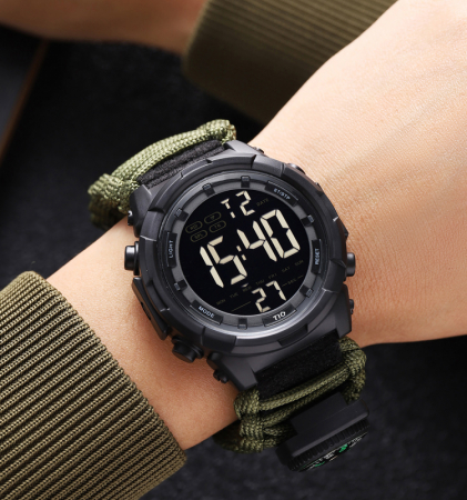 Ceas barbati de mana, Tio, Supravietuire, Cremene foc, Busola, Paracord, Fluier, Lama, Digital, Cronograf, Army, Militar, Sport [1]