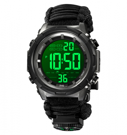 Ceas barbati de mana, Tio, Supravietuire, Cremene foc, Busola, Paracord, Fluier, Lama, Digital, Cronograf, Army, Militar, Sport [4]