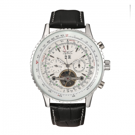 Ceasuri barbatesti - Ceas Bărbați Jaragar 034 Negru-Alb Mecanic – Design Luxury, Funcții Multiple, Afișaj Săptămânal, Rezistent la Apă 3ATM