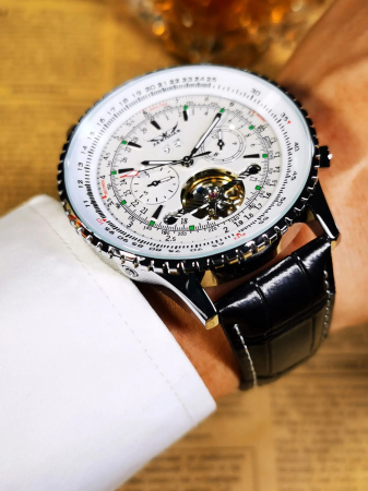 Ceas Bărbați Jaragar 034 Negru-Alb Mecanic – Design Luxury, Funcții Multiple, Afișaj Săptămânal, Rezistent la Apă 3ATM [4]