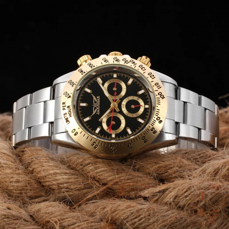 Ceas Bărbați Jaragar 6903 Negru-Auriu – Design Luxyry, Funcții Multiple, Afișaj Săptămânal, Rezistent la Apă 3ATM [2]