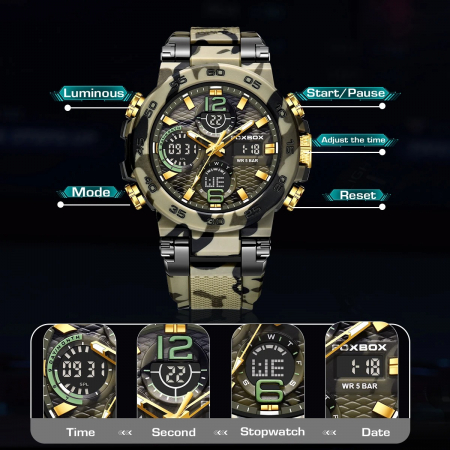 Ceas Bărbați Lige 0077 Camuflaj – Design Military, Funcții Multiple, Afișaj Luminos, Rezistent la Apă 5ATM [4]