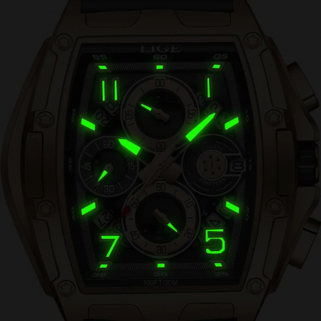 Ceas Bărbați Lige 89110 Rose Gold-Negru – Design Casual, Funcții Multiple, Afișaj Luminos, Rezistent la Apă 3ATM [5]