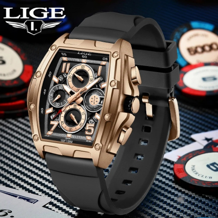 Ceas Bărbați Lige 89110 Rose Gold-Negru – Design Casual, Funcții Multiple, Afișaj Luminos, Rezistent la Apă 3ATM [2]
