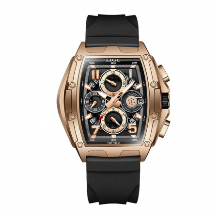 Ceasuri barbatesti - Ceas Bărbați Lige 89110 Rose Gold-Negru – Design Casual, Funcții Multiple, Afișaj Luminos, Rezistent la Apă 3ATM
