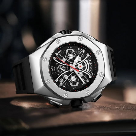 Ceas Bărbați Lige 89111 Argintiu-Negru – Design Luxury, Funcții Multiple, Afișaj Luminos, Rezistent la Apă 3ATM [3]