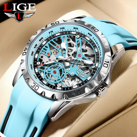 Ceas Bărbați Lige 89118 Cyan – Ceas Mecanic, Design Sport, Funcții Multiple, Afișaj Luminos, Rezistent la Apă 3ATM [1]