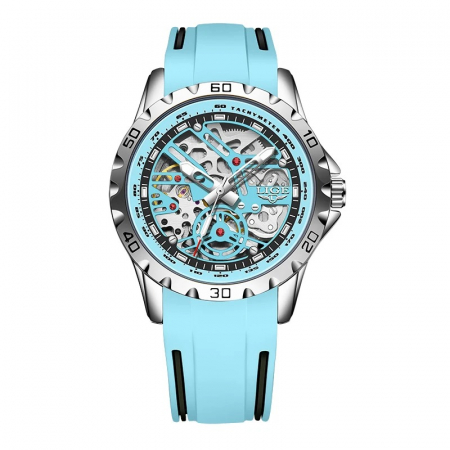 Ceasuri barbatesti - Ceas Bărbați Lige 89118 Cyan – Ceas Mecanic, Design Sport, Funcții Multiple, Afișaj Luminos, Rezistent la Apă 3ATM
