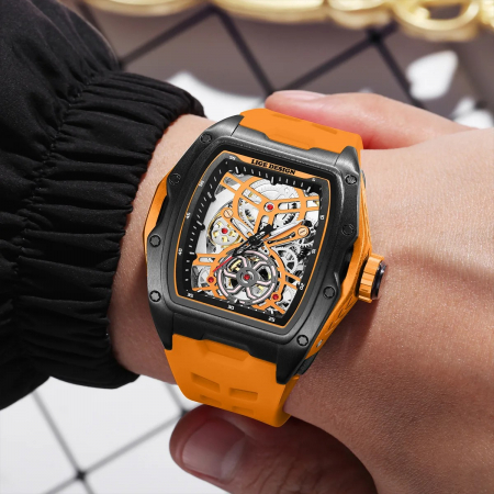 Ceas Bărbați Lige 89138 Portocaliu Mecanic – Design Sport, Funcții Multiple, Afișaj Luminos, Rezistent la Apă 5ATM [6]