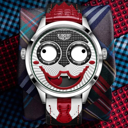 Ceas Bărbați Lige 89160 Argintiu-Rosu – Design Creativ Clown, Funcții Multiple, Afișaj Luminos, Rezistent la Apă 3ATM [1]
