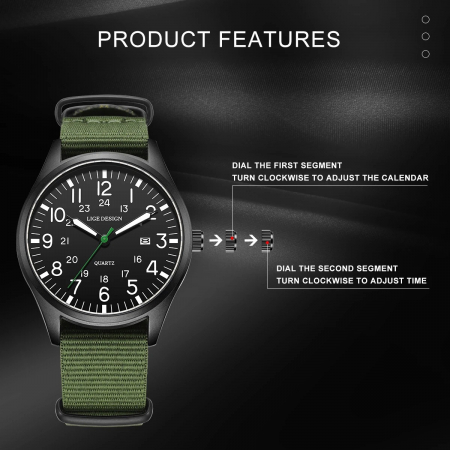 Ceas Bărbați Lige 89178 Negru-Verde – Design Military, Funcții Multiple, Rezistent la Șocuri, Rezistent la Apă 3ATM [3]