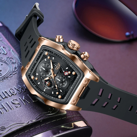 Ceas Bărbați Lige 89194 Rose Gold-Negru – Design Casual, Funcții Multiple, Afișaj Luminos, Rezistent la Apă 3ATM [3]