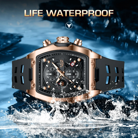 Ceas Bărbați Lige 89194 Rose Gold-Negru – Design Casual, Funcții Multiple, Afișaj Luminos, Rezistent la Apă 3ATM [5]