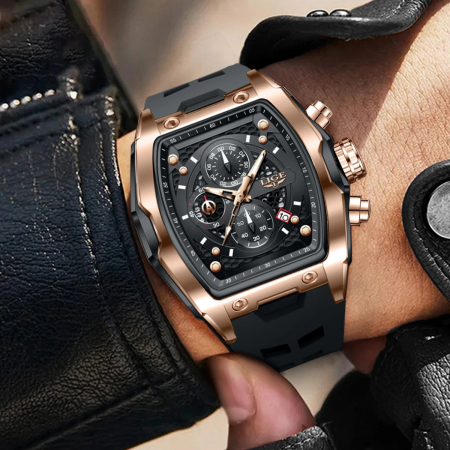 Ceas Bărbați Lige 89194 Rose Gold-Negru – Design Casual, Funcții Multiple, Afișaj Luminos, Rezistent la Apă 3ATM [6]