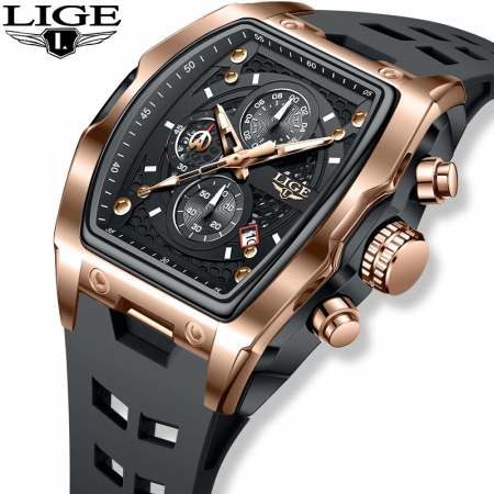 Ceas Bărbați Lige 89194 Rose Gold-Negru – Design Casual, Funcții Multiple, Afișaj Luminos, Rezistent la Apă 3ATM [2]