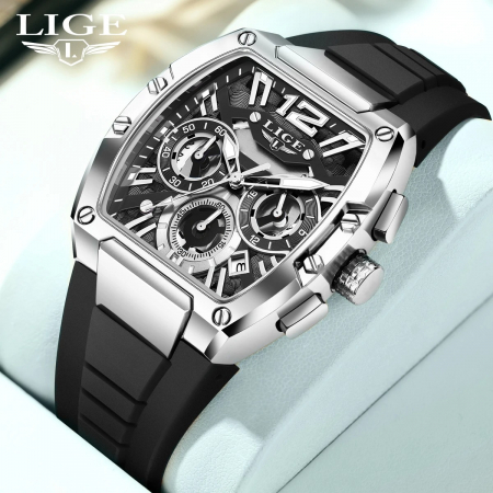 Ceas Bărbați Lige 89206 Argintiu-Negru – Design Sport, Funcții Multiple, Rezistent la Șocuri, Rezistent la Apă 3ATM [5]