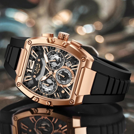 Ceas Bărbați Lige 89206 Rose-Negru – Design Sport, Funcții Multiple, Rezistent la Șocuri, Rezistent la Apă 3ATM [2]