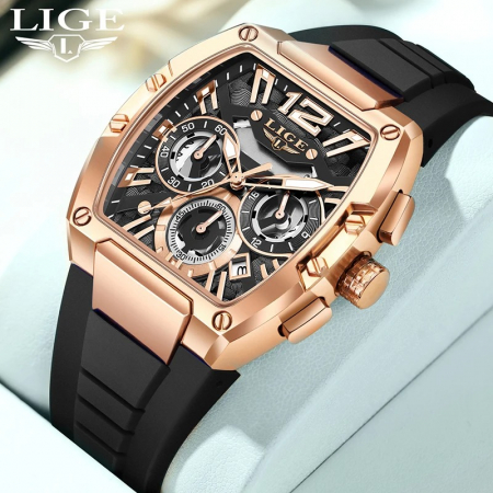 Ceas Bărbați Lige 89206 Rose-Negru – Design Sport, Funcții Multiple, Rezistent la Șocuri, Rezistent la Apă 3ATM [1]