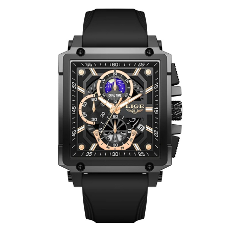 Ceasuri barbatesti - Ceas Bărbați Lige 89217 Negru-auriu – Design Sport, Funcții Multiple, Cronograf, Rezistent la Șocuri, Rezistent la Apă 3ATM