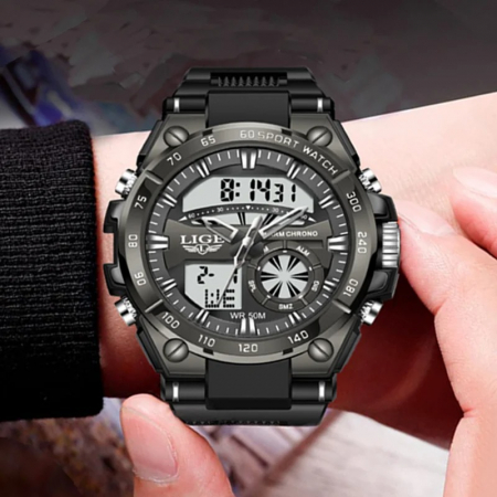 Ceas Bărbați Lige 8971 Negru – Design Military, Funcții Multiple, Cronograf, Rezistent la Apă 5ATM [5]