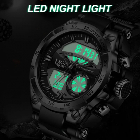 Ceas Bărbați Lige 8971 Negru – Design Military, Funcții Multiple, Cronograf, Rezistent la Apă 5ATM [4]