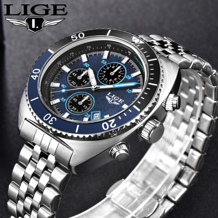 Ceas barbati Lige Quartz Analog Indici luminosi Otel [4]
