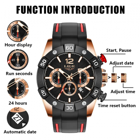 Ceas barbati Lige Elegant Quartz Analog Silicon Cronometru Data Cronograf [1]