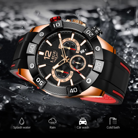 Ceas barbati Lige Elegant Quartz Analog Silicon Cronometru Data Cronograf [7]