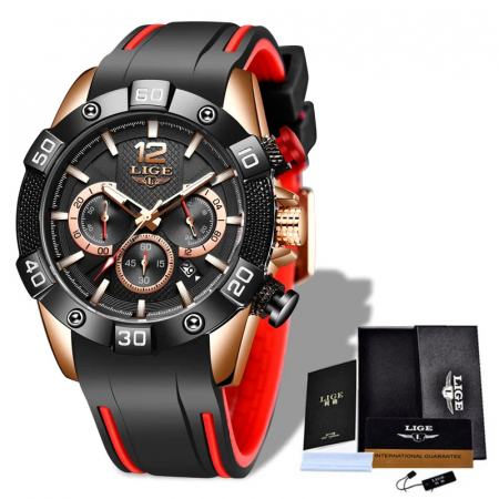 Ceas barbati Lige Elegant Quartz Analog Silicon Cronometru Data Cronograf [4]