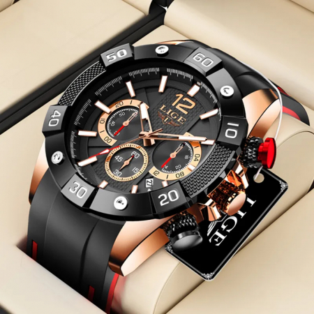 Ceas barbati Lige Elegant Quartz Analog Silicon Cronometru Data Cronograf [5]