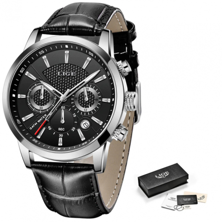 Ceas barbati Lige Elegant Quartz Piele Negru [3]