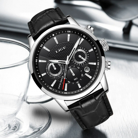 Ceas barbati Lige Elegant Quartz Piele Negru [2]
