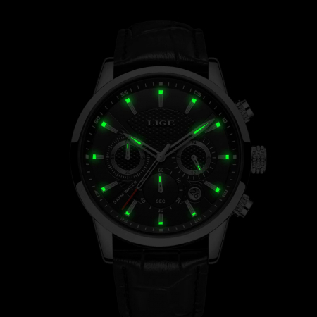 Ceas barbati Lige Elegant Quartz Piele Negru [5]