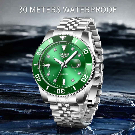 Ceas Bărbați LIGE LG89151 Quartz, Luxury Stainless Steel, Waterproof 3ATM, Luminous, Calendar, Cronometru [6]