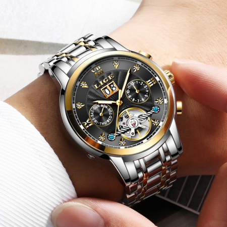 Ceas barbatesc mecanic automatic Lige Data Skeleton Negru [2]