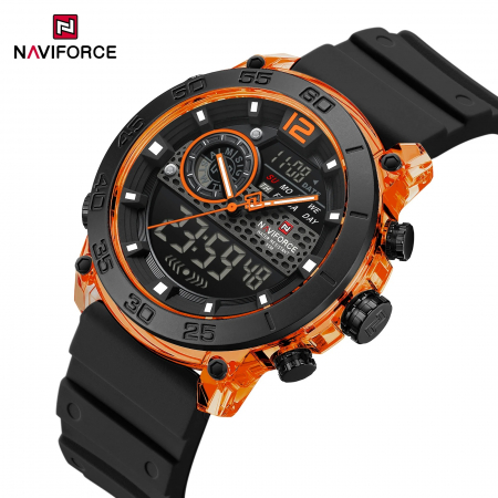 Ceas Bărbați Naviforce 6104 Negru-Portocaliu – Design Sport, Funcții Multiple, Alarmă, Rezistent la Apă 5ATM [4]