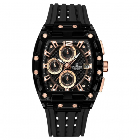 Ceasuri barbatesti - Ceas Bărbați Naviforce 7105 Negru-Rose – Design Military, Funcții Multiple, Rezistent la Șocuri, Rezistent la Apă 3ATM